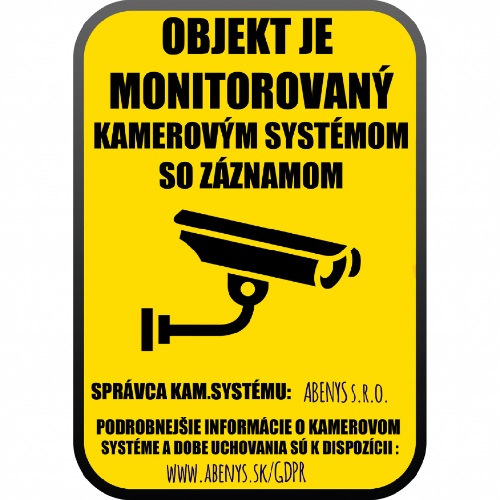 nálepka - Objekt je monitorovaný kamerovým systémom so záznamom podľa GDPR-  veľká / údaje doplníte centrofixou