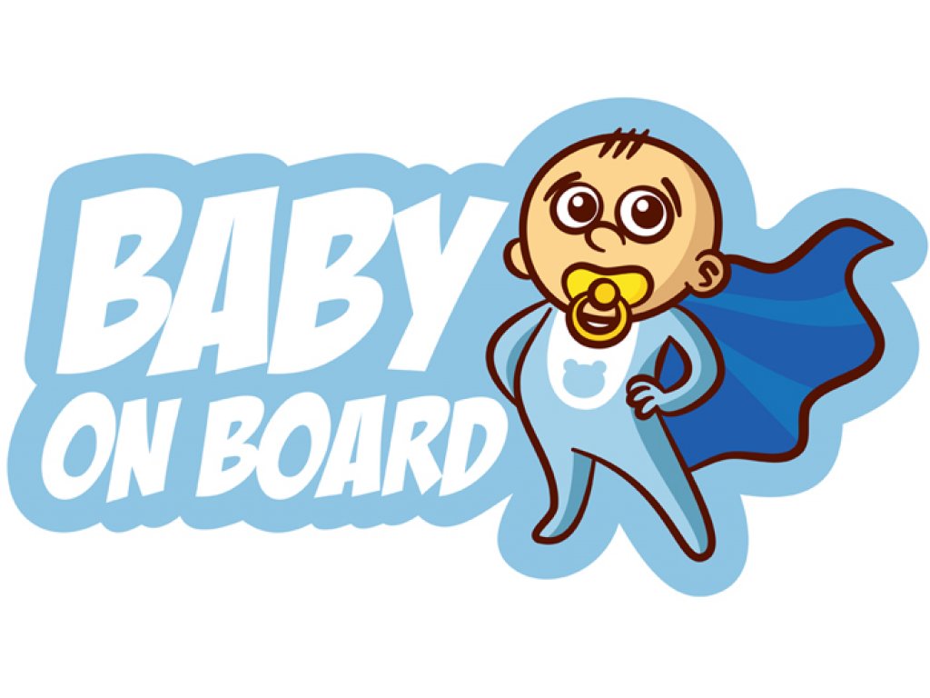 Polep na auto Opatrne - BABY ON BOARD - postavička Boy Baby Hero