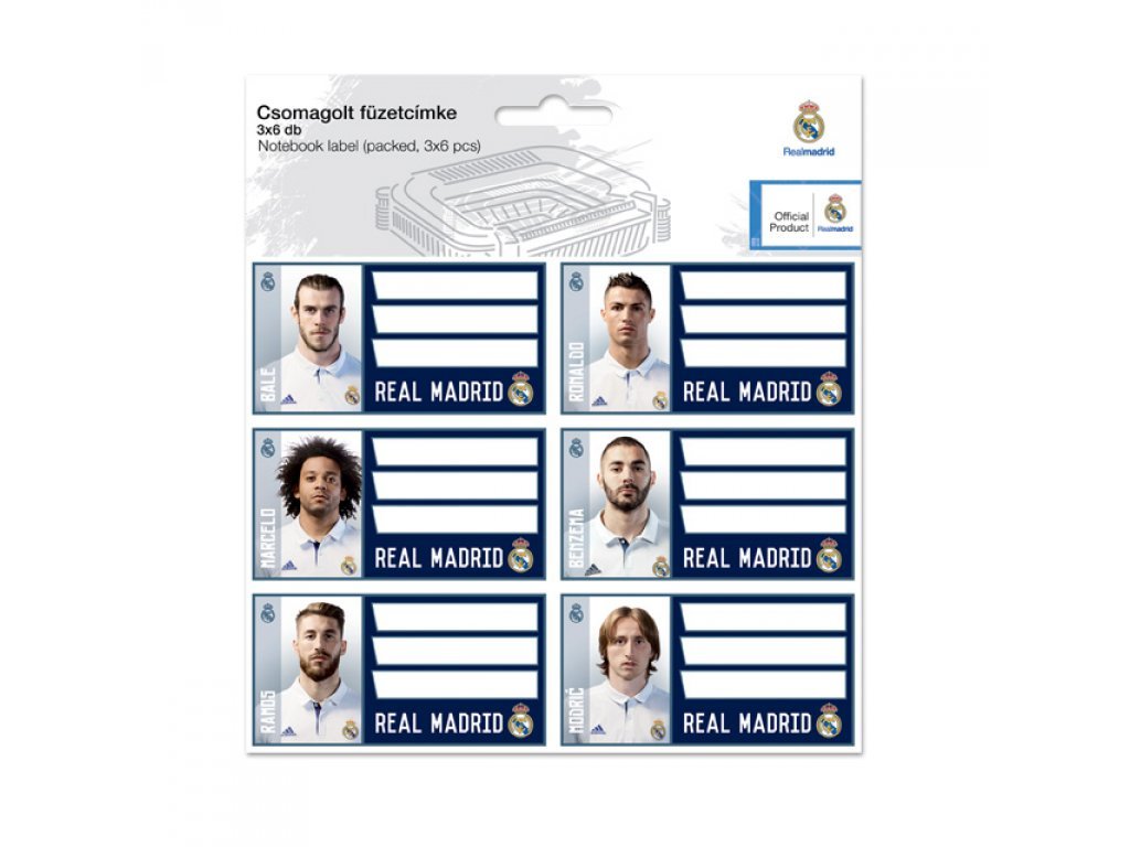 samolepiace menovky - štítky na zošity REAL MADRID - 18 ks