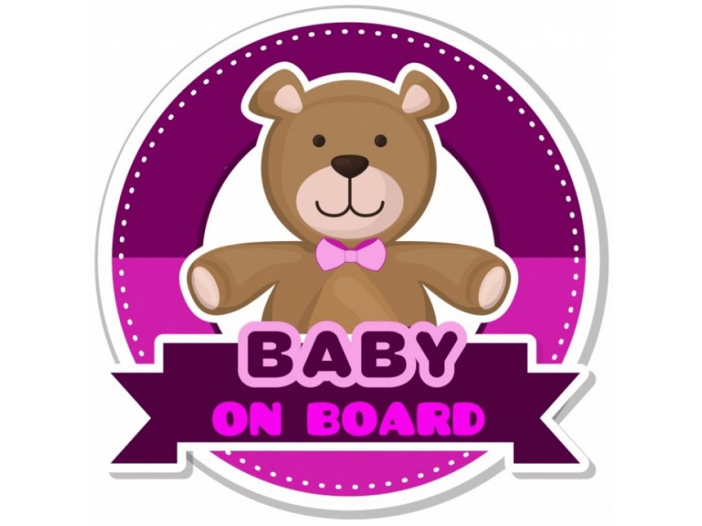 Nálepka na auto - BABY ON BOARD - ružový medvedík - MEGA 17x17 cm - klasická