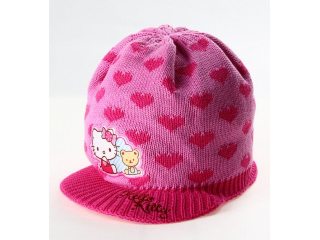 zimní čepice s kšiltem HELLO KITTY světle růžová - velikost 54