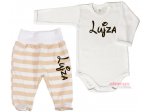 baby set - body a poldupačky s vlastním jménem pružkované hnedé
