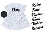 dievčenské bodkované šaty s menom - biele / trblietkavá potlač