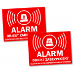 nálepka - ALARM objekt zabezpečený elektronickým bezpečnostným systémom - červená 2ks