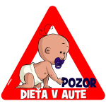 nálepka na auto - POZOR Dieťa v aute s cumlíkom