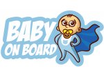 Samolepka na auto - BABY ON BOARD - postavička Boy Baby Hero