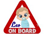 Samolepka na auto - s reflexným textom - chlapček Leo