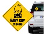 Nálepka na auto - žltý štvorec - BABY BOY ON BOARD