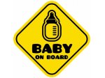 Nálepka na auto - žltý štvorec - BABY ON BOARD - fľaša - klasická