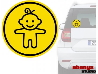 autonálepka - BABY ON BOARD - žlutý kruh - chlapec - klasická