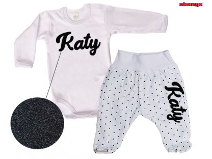 baby set - bílé polodupačky s puntíky a bílé body - se jménem - 56