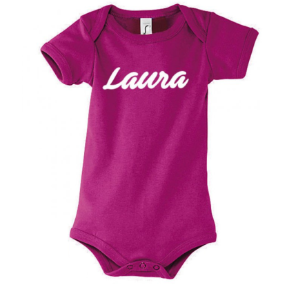Rövid ujjú baba body névvel – fuchsia rózsaszín