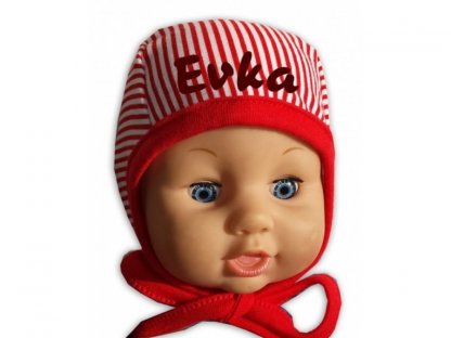 kojenecká čiapka BABY - s menom červená pružkovaná