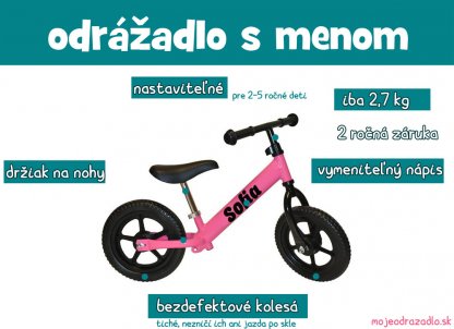 Moje odrážadlo s menom - vojenské zelené s bielymi kolesami