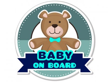 Samolepka na auto - BABY ON BOARD - modrý medvídek 