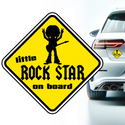 Nálepka na auto - žltý štvorec - ROCK STAR on board II - klasická