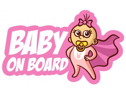 Polep na auto Opatrne - BABY ON BOARD - postavička Girl Baby Hero