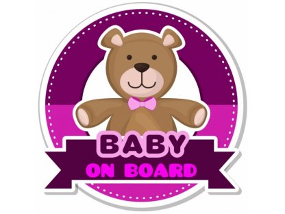 Samolepka na auto - BABY ON BOARD - růžový medvídek - MEGA 17x17 cm - klasická