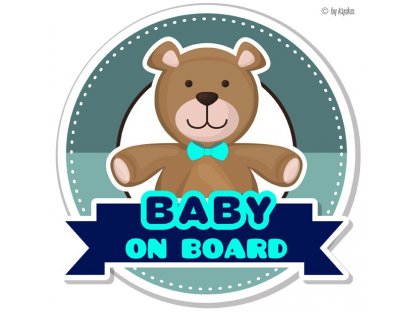 Samolepka na auto - BABY ON BOARD - tyrkysový medvedík - MEGA 17x17 cm