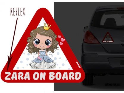 Samolepka na auto s reflexním textem - princezna Zara