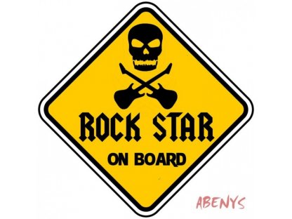 Nálepka na auto - žltý štvorec - ROCK STAR on board - klasická