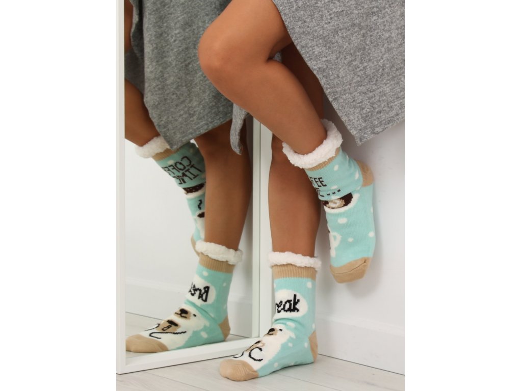 Dámské protiskluzové ponožky s beránkem mint