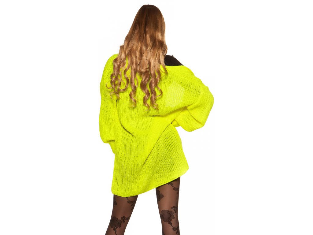 Dámský pletený cardigan neonově žlutý oversize