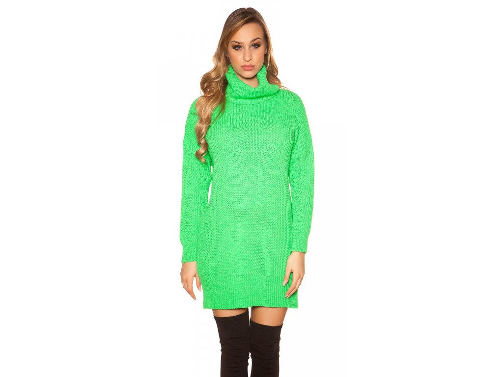 Oversize pletené šaty neonově zelené