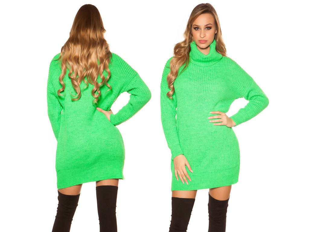 Oversize pletené šaty neonově zelené