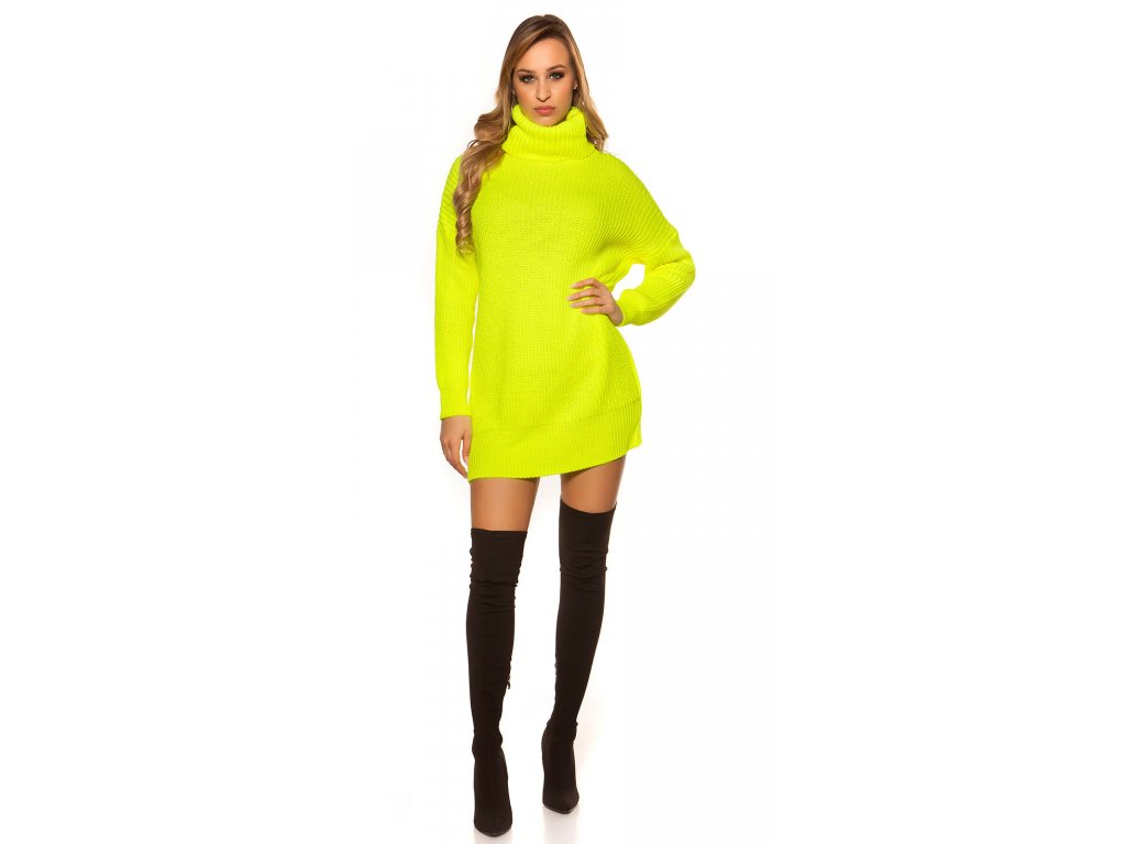 Oversize pletené šaty neonově žluté