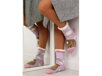 Dámské protiskluzové ponožky s beránkem fialové