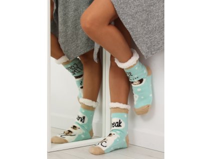 Dámské protiskluzové ponožky s beránkem mint