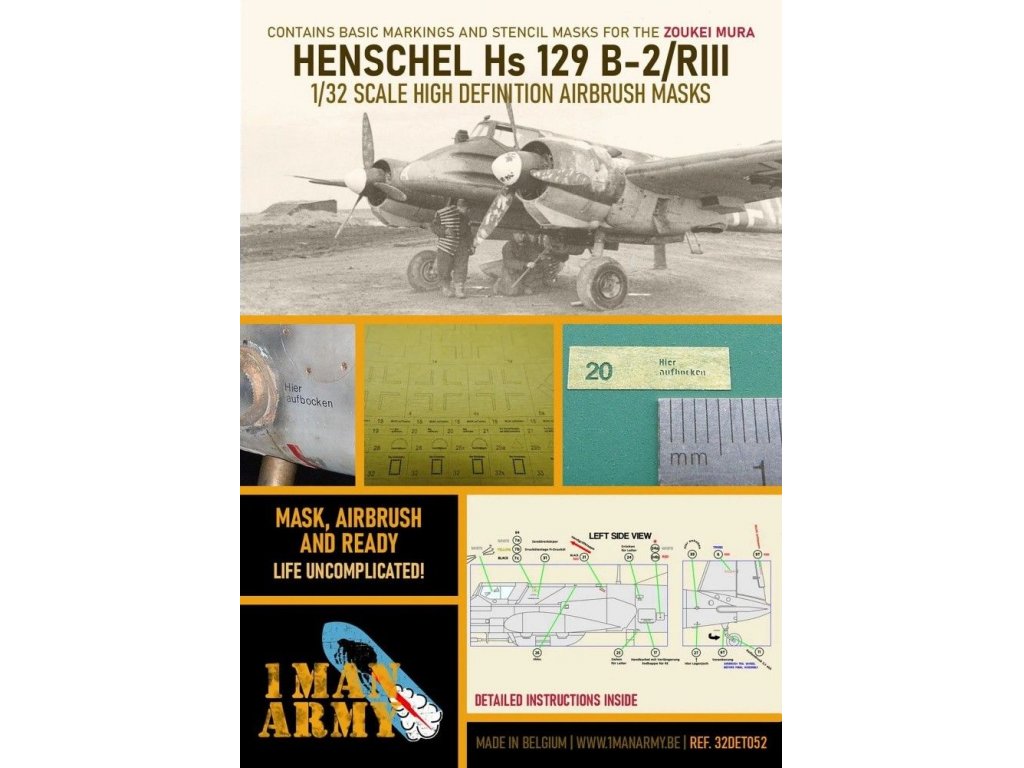 1MAN ARMY 1/32 Henschel Hs-129 B2/RIII Airbrush paint mask