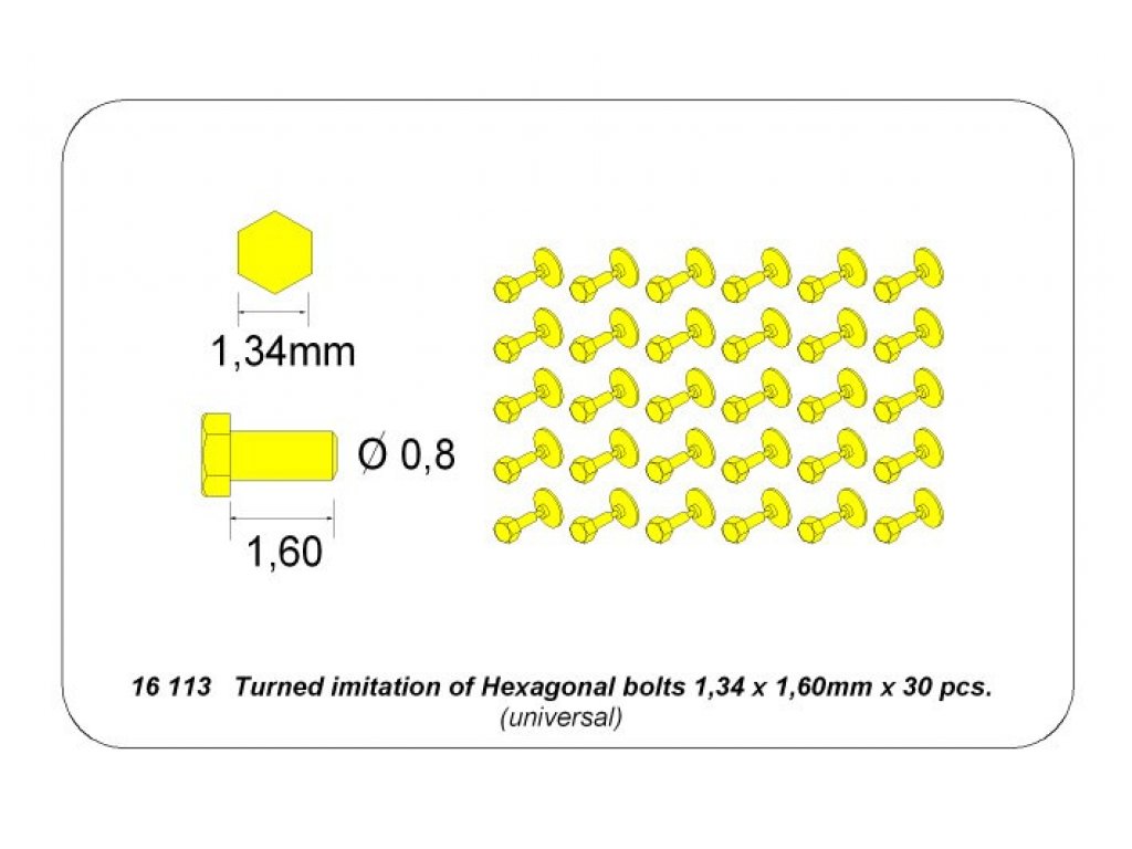 ABER 1/16 16113 Turned Imitation Of Hexagonal Bolts 1,34x1,60mm x 30pcs