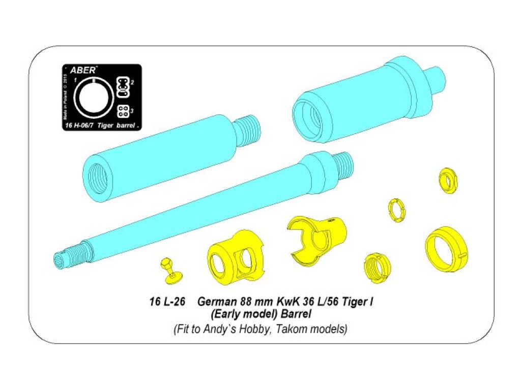 ABER 1/16 16L-26 Barrel 8,8 cm KwK 36/56 for Tiger I Early (Andy's Hobby/Takom)