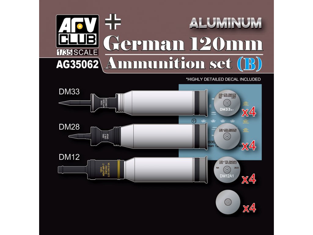 AFV CLUB AG35062 1/35 German 120 mm Ammunition set (B) - Aluminum