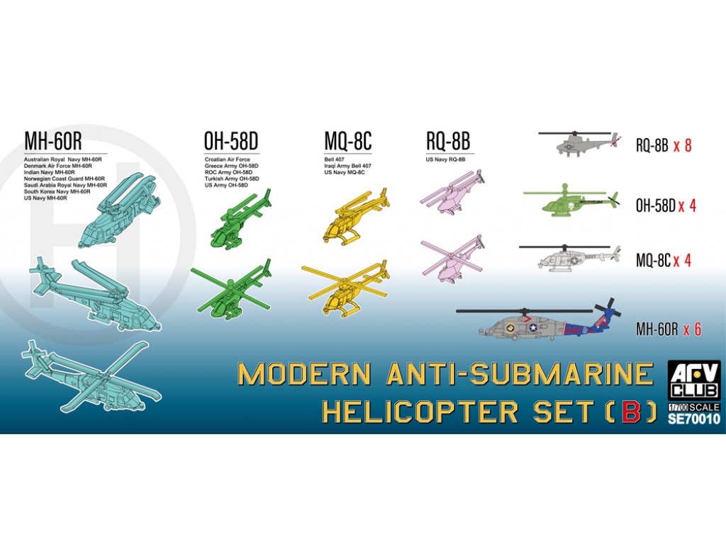 AFV CLUB SE70010 1/700 Modern Anti-Submarine Helicopter Set (B)