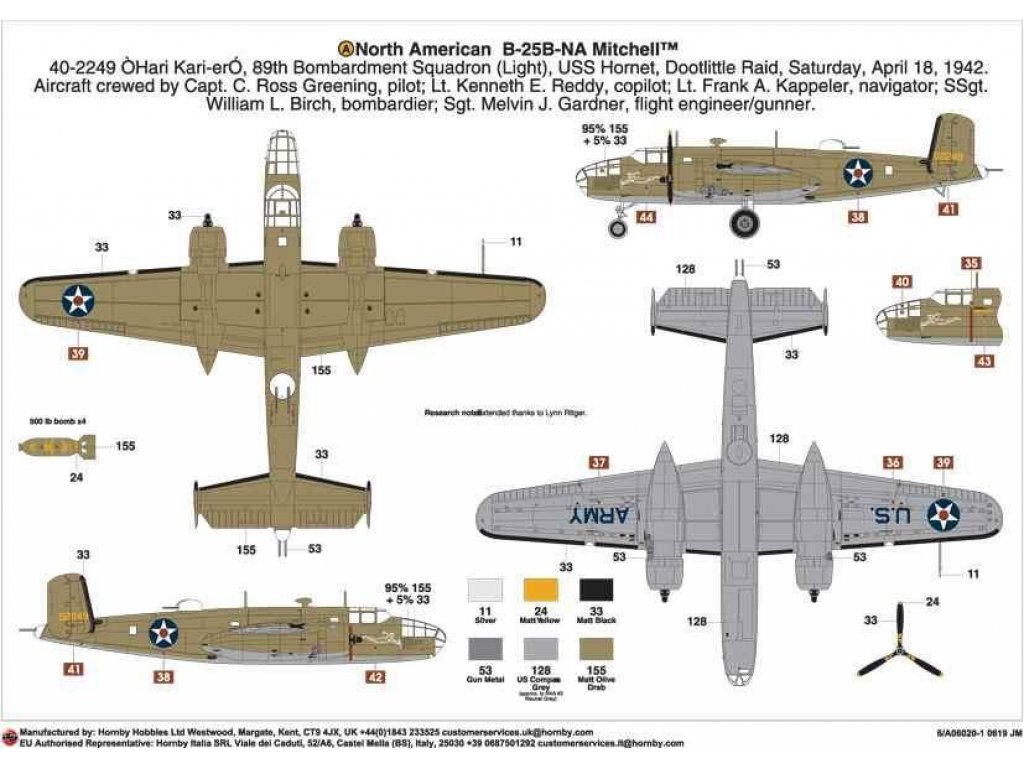 AIRFIX 1/72 North American B-25B Mitchell Doolitte Raid 1942