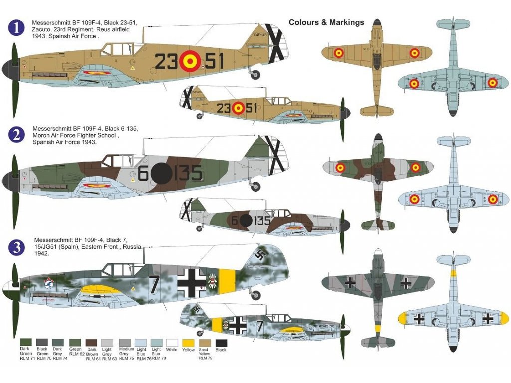 AZ MODEL 1/72 Bf 109F-4 In Spanish Services 3x camo