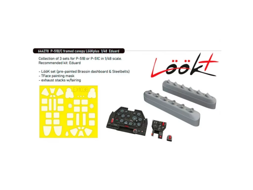 BRASSIN 1/48 P-51B/C Mustang framed canopy LööKplus for EDU