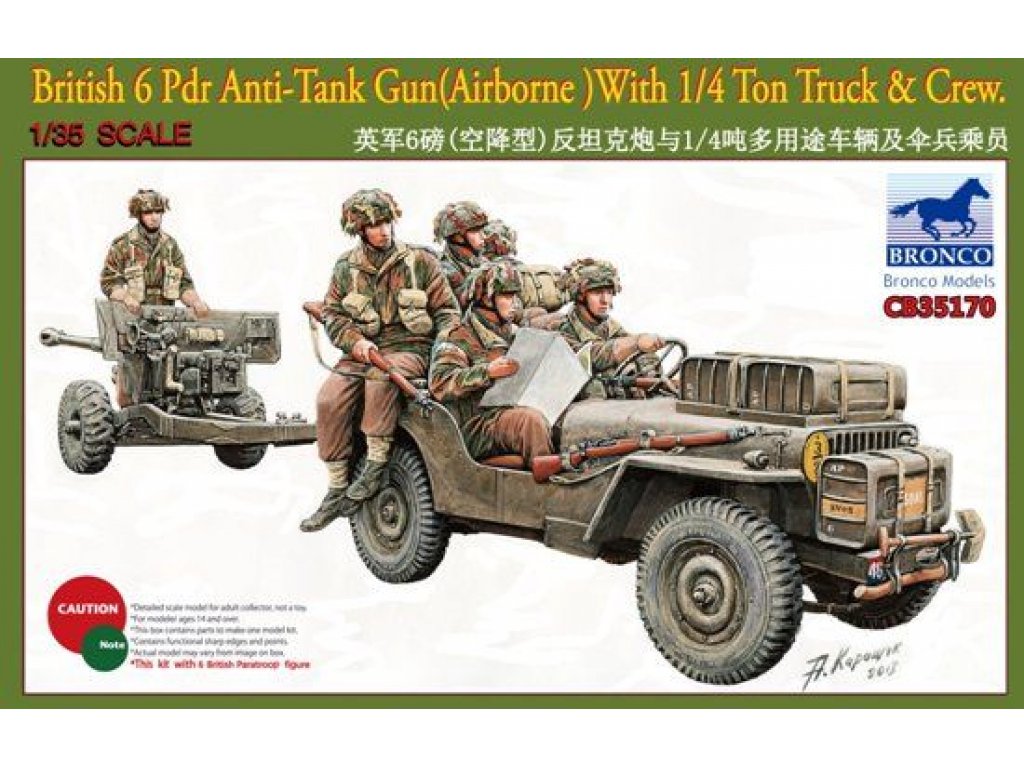 BRONCO 1/35 British 6 Pdr Anti-Tank Gun (Airborne) with 1/4 Ton Truck with Crew