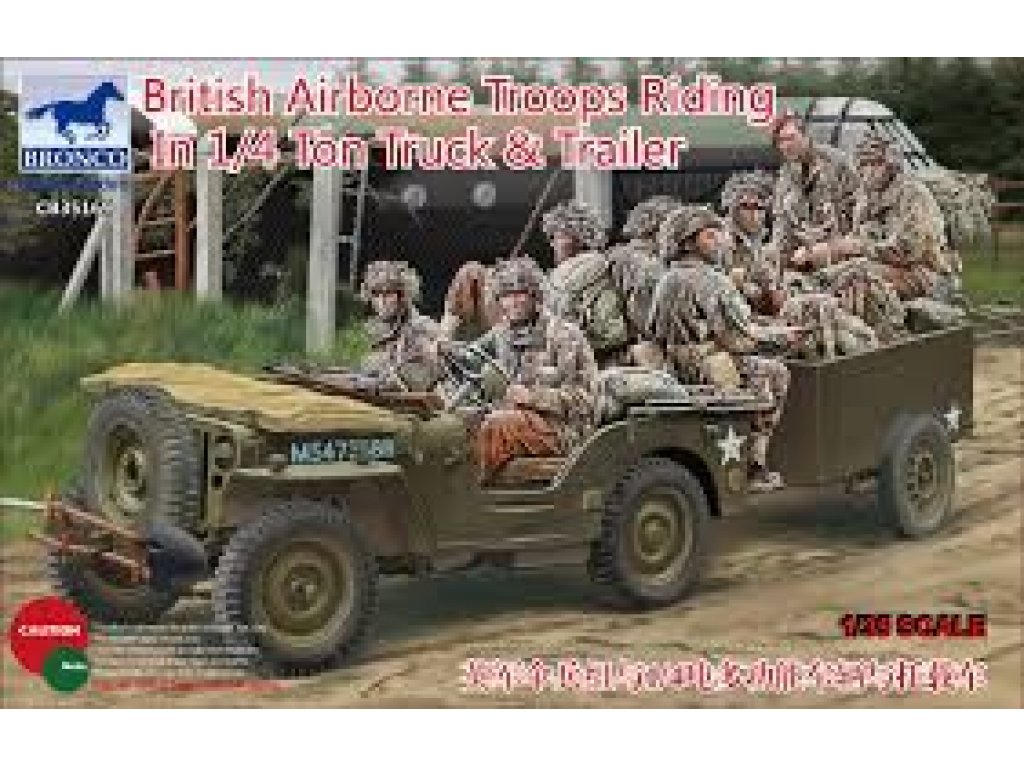 BRONCO 1/35 British Airborne Troops Riding In 1/4 Ton Truck   Trailer