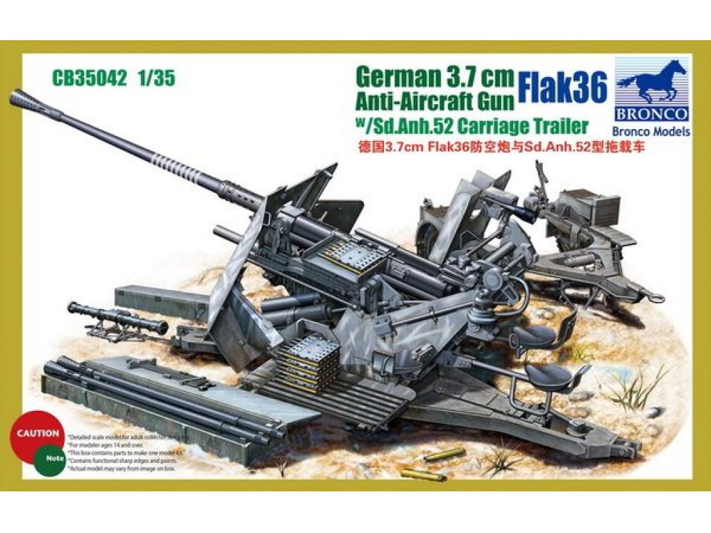 BRONCO 1/35 Ger.3,7cm Flakvierling 36 w/trailer