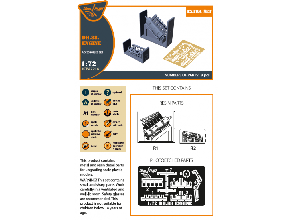 CLEAR PROP 1/72 DH.88 Comet engine set (3D print)