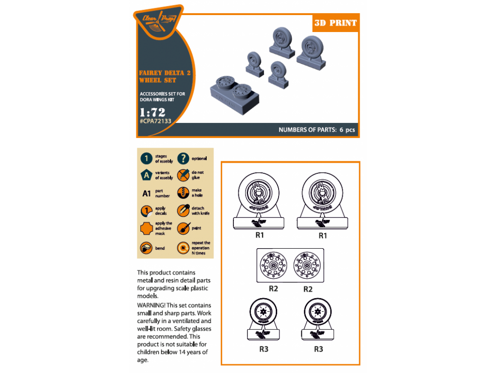 CLEAR PROP 1/72 Fairey Delta 2 wheel set for DORA