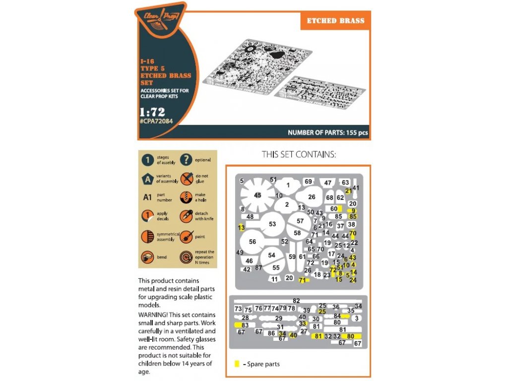 CLEAR PROP 1/72 I-16 type 5 detail PE set for CLP