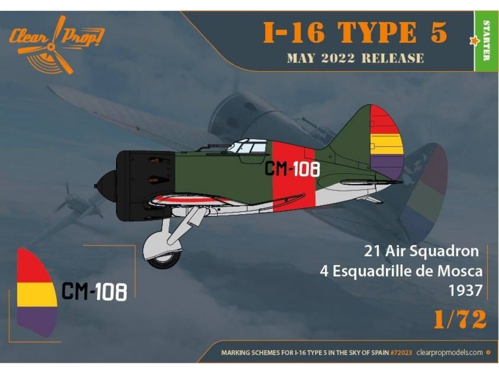 CLEAR PROP 1/72 I-16 Type 5 In the sky of Spain