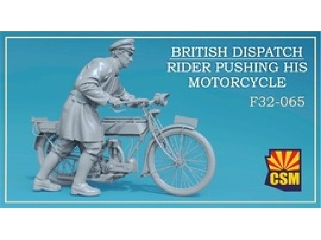 CSM F32-065 1/32 British Dispatch Rider Pushing His Motorcycle