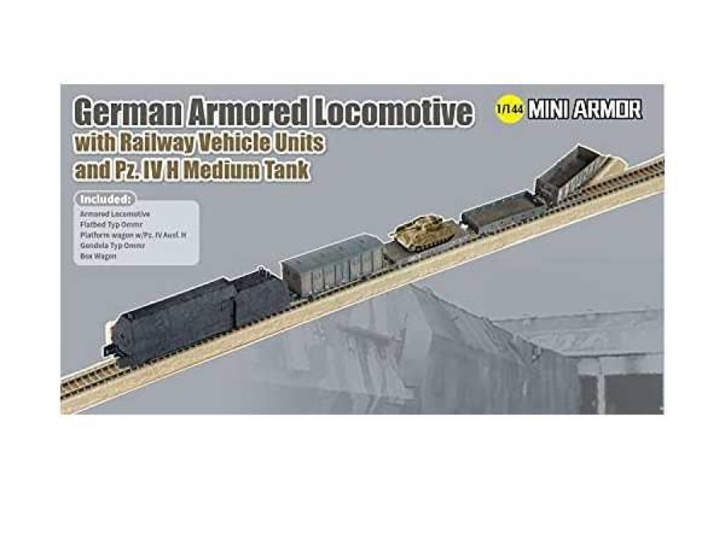 DRAGON 1/144 German Armored Locomotive with Railway Vehicle Units and Pz.IV H Medium Tank