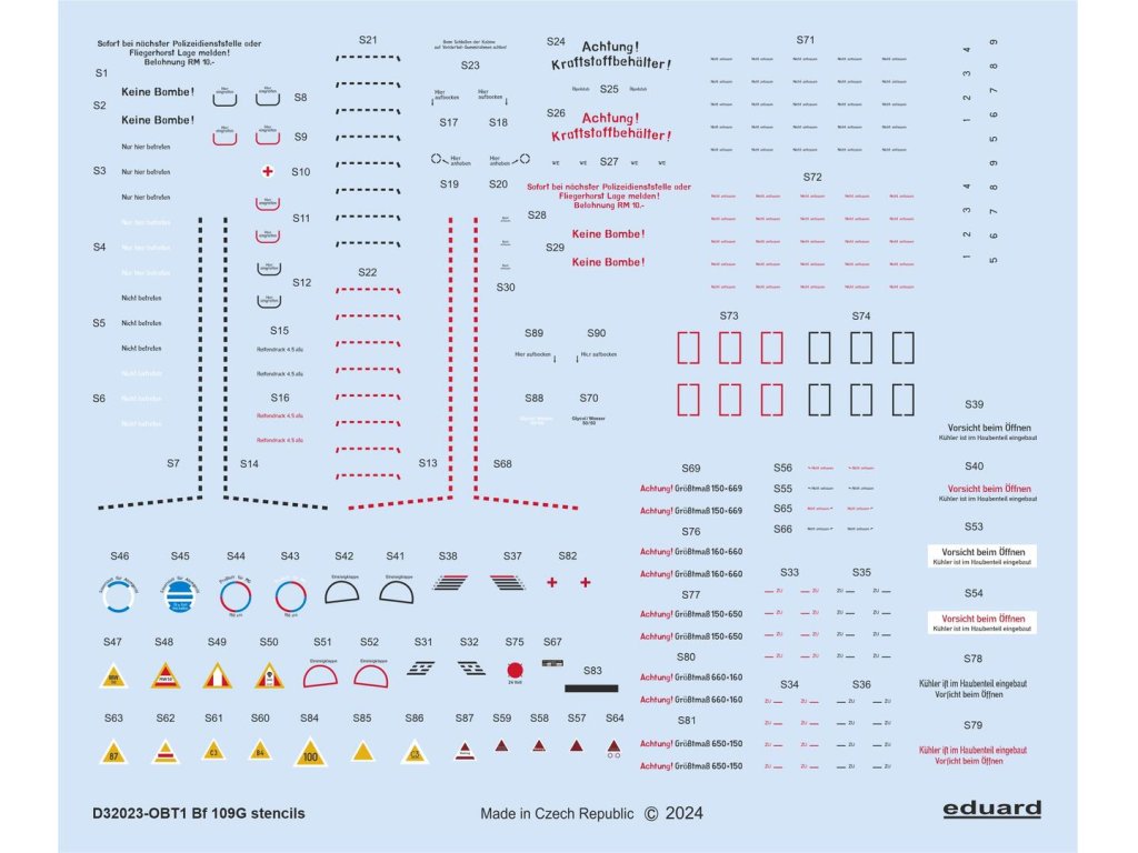 ED DECAL 1/32 Bf 109G stencils for REV/HAS